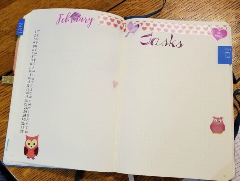 February monthly spread in my Bullet Journal - Redhead Paper