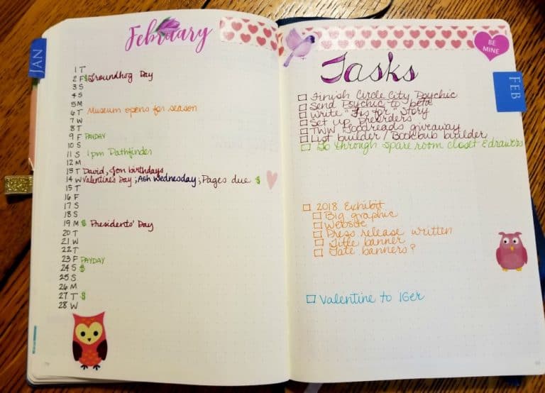 February monthly spread in my Bullet Journal - Redhead Paper