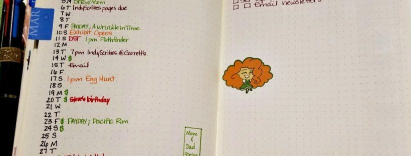 March spread with monthly log and task list