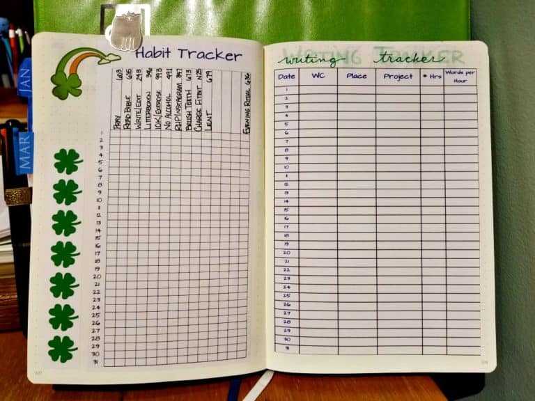 Spread with habit tracker and writing tracker
