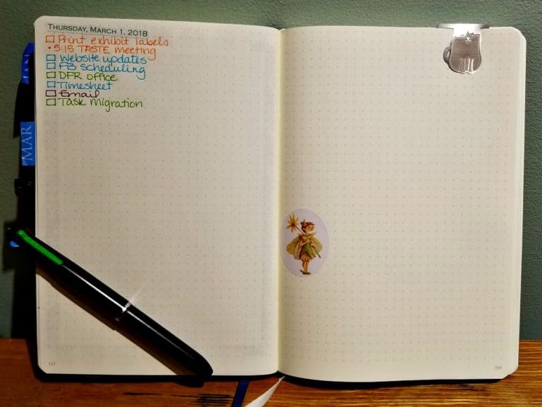 March 1 to-do list in a Bullet Journal