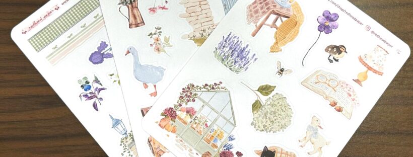 Image of three sticker sheets with stickers of baby animals, spring flowers, and more